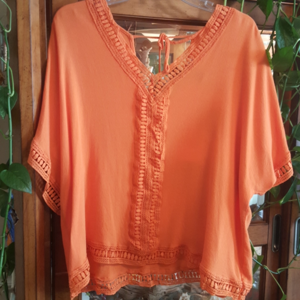 Pinky Orange Lace Lined Top XL